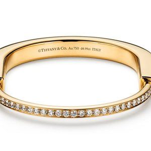 New never used tiffany Bangle in Yellow Gold with Full Pavé Diamonds size S =16